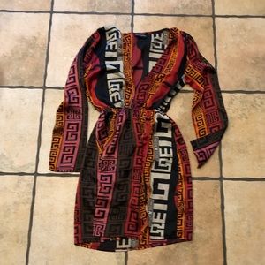 Greek multi colored high slit mini dress